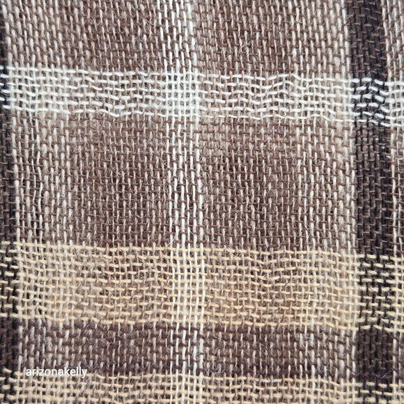 Wool Lightweight Tan Plaid Scarf - Picture 6 of 14